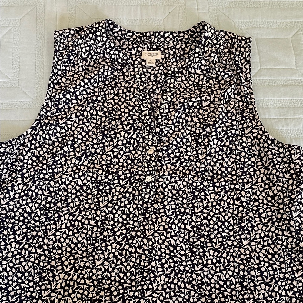 NWOT J. Crew Dark Blue and White Patterned Blouse